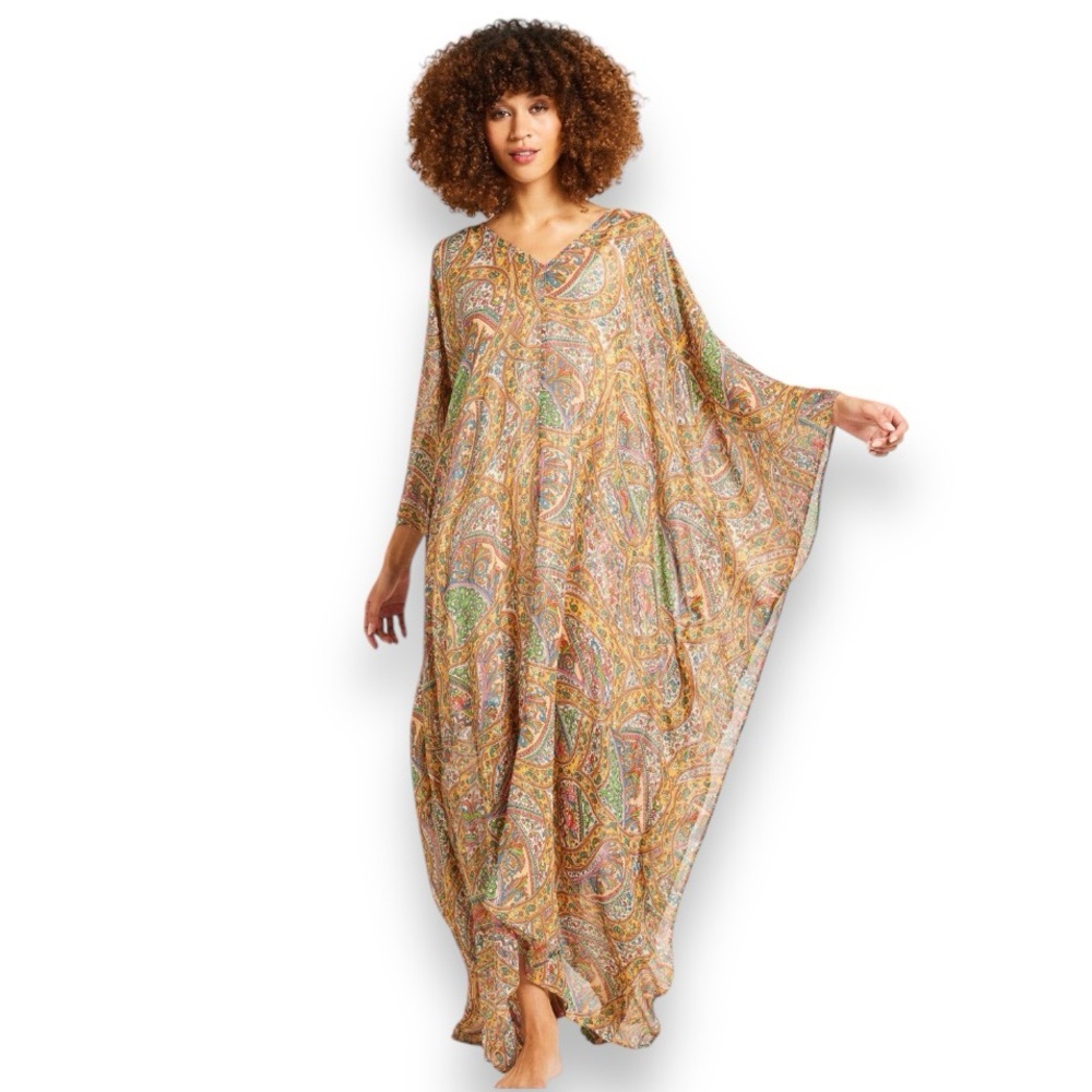 Mille Resort & Travel Jones Caftan Kaftan Mumu Paisley Shimmer Sheer - Picture 6 of 10